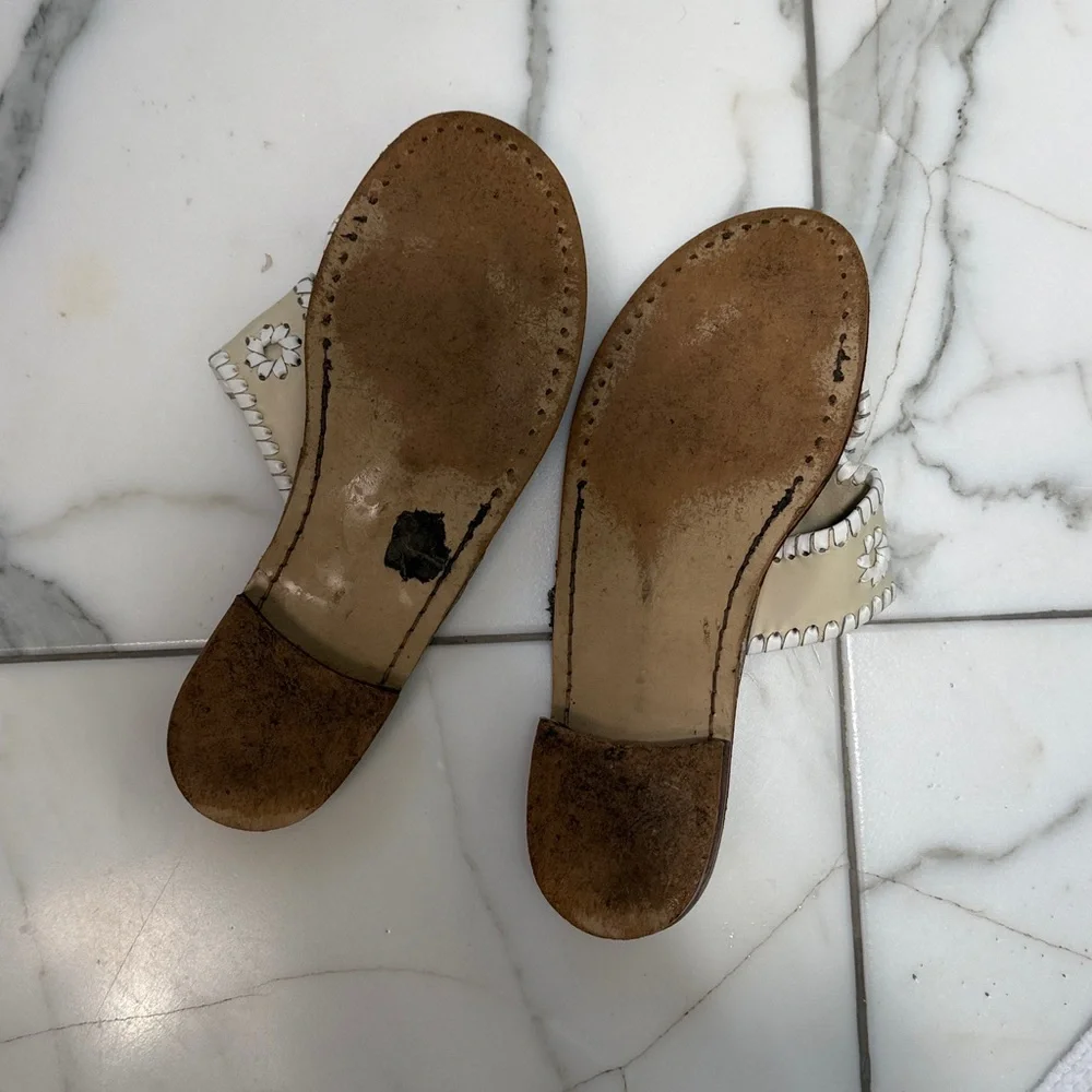 Jack Rogers Cream Leather Palm-Style Slide Sandals
